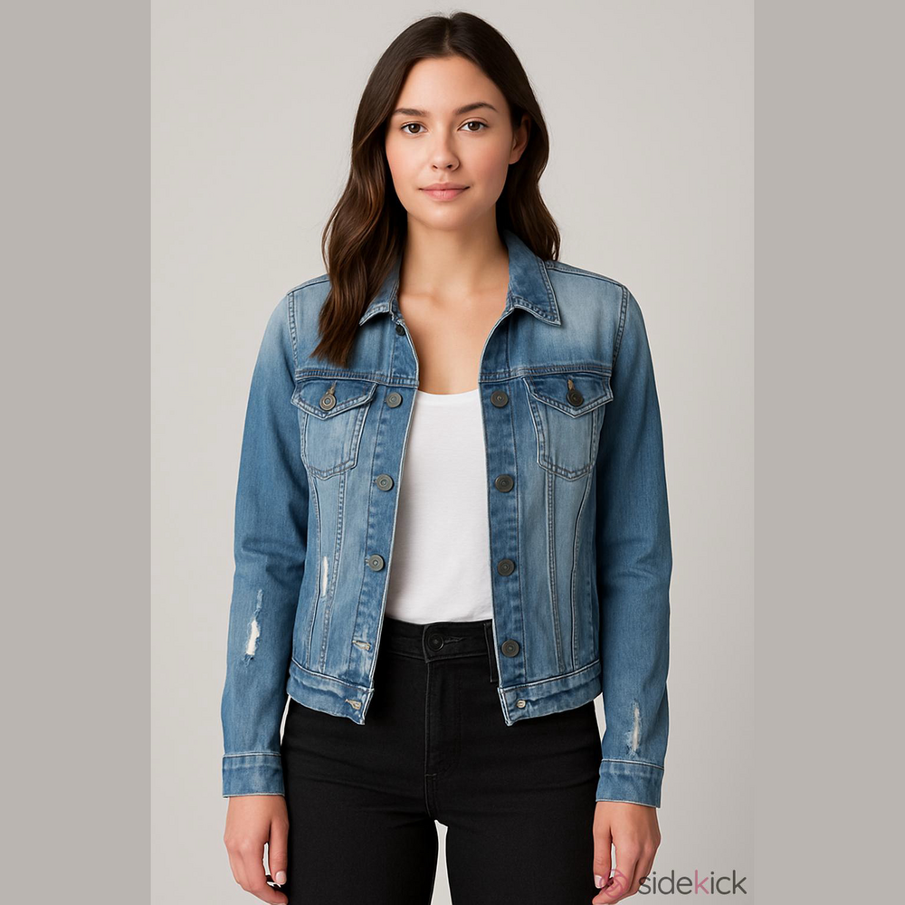 Calvin Klein distressed button front jean jacket size Medium Moto